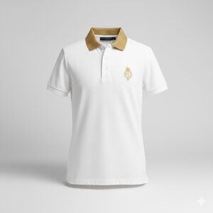 Lauren Ralph Lauren White Polo Shirt Gold Collar Crest Women’s